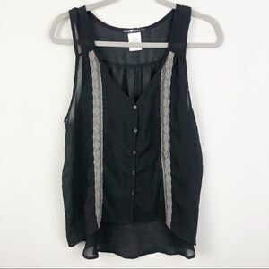 LOVE SQUARED | Sheer Button Front Tank Top Black